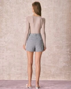 The Black Houndstooth Zipper Button Shorts -Outlet Dress Mix Up Store 240126 RIHOAS 1353