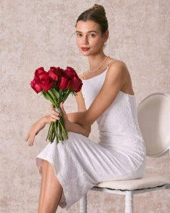 The White Floral Textured Pearl Slip Midi Dress -Outlet Dress Mix Up Store 240126 RIHOAS 1876 1