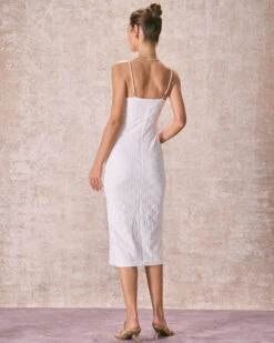The White Floral Textured Pearl Slip Midi Dress -Outlet Dress Mix Up Store 240126 RIHOAS 1890