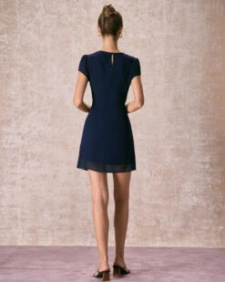 The Navy Round Neck Side Split Mini Dress -Outlet Dress Mix Up Store 240126 RIHOAS 2284