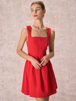 The Red Square Neck Lace Trim Mini Dress -Outlet Dress Mix Up Store 240126 RIHOAS 3345