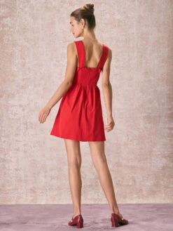 The Red Square Neck Lace Trim Mini Dress -Outlet Dress Mix Up Store 240126 RIHOAS 3365