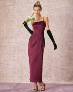 The Red Back Slit Satin Sling Maxi Dress -Outlet Dress Mix Up Store 240126 RIHOAS 3480