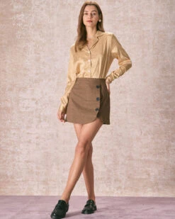 The Coffee Plaid Button Overlap Mini Skirt -Outlet Dress Mix Up Store 240126 RIHOAS 850