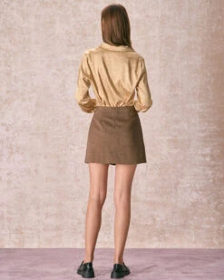 The Coffee Plaid Button Overlap Mini Skirt -Outlet Dress Mix Up Store 240126 RIHOAS 889