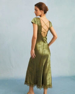 The Green Jacquard Cap Sleeve Satin Midi Dress -Outlet Dress Mix Up Store 2 4b04e8f7 51bc 43fa a79a 12644ae7fdbd
