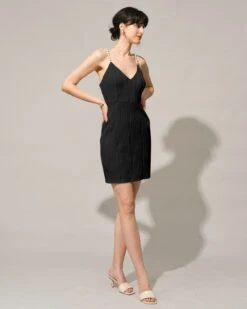 The Black Water Ripple Textured Pearl Strap Mini Dress -Outlet Dress Mix Up Store 2 ef78efcb c0a1 47bd 8731 a32027e8d890