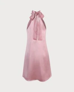 The Pink Halter Satin A-line Mini Dress -Outlet Dress Mix Up Store 4 2 675146