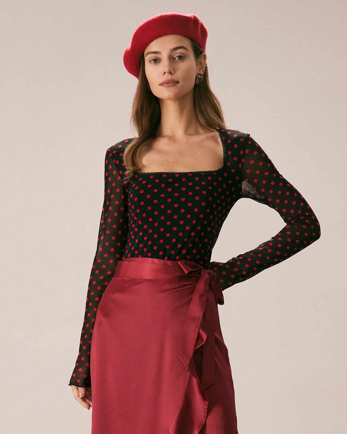 The Black Square Neck Polka Dot Printed Tee 1 The Black Square Neck Polka Dot Printed Tee