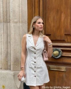 The Beige Lapel Button-up Sleeveless Mini Dress -Outlet Dress Mix Up Store 78