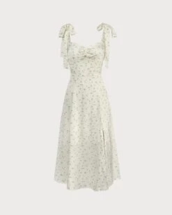 The Light Green Satin Floral Tie Strap Slit Midi Dress 13 The Light Green Satin Floral Tie Strap Slit Midi Dress -Outlet Dress Mix Up Store IMG 0033 173315