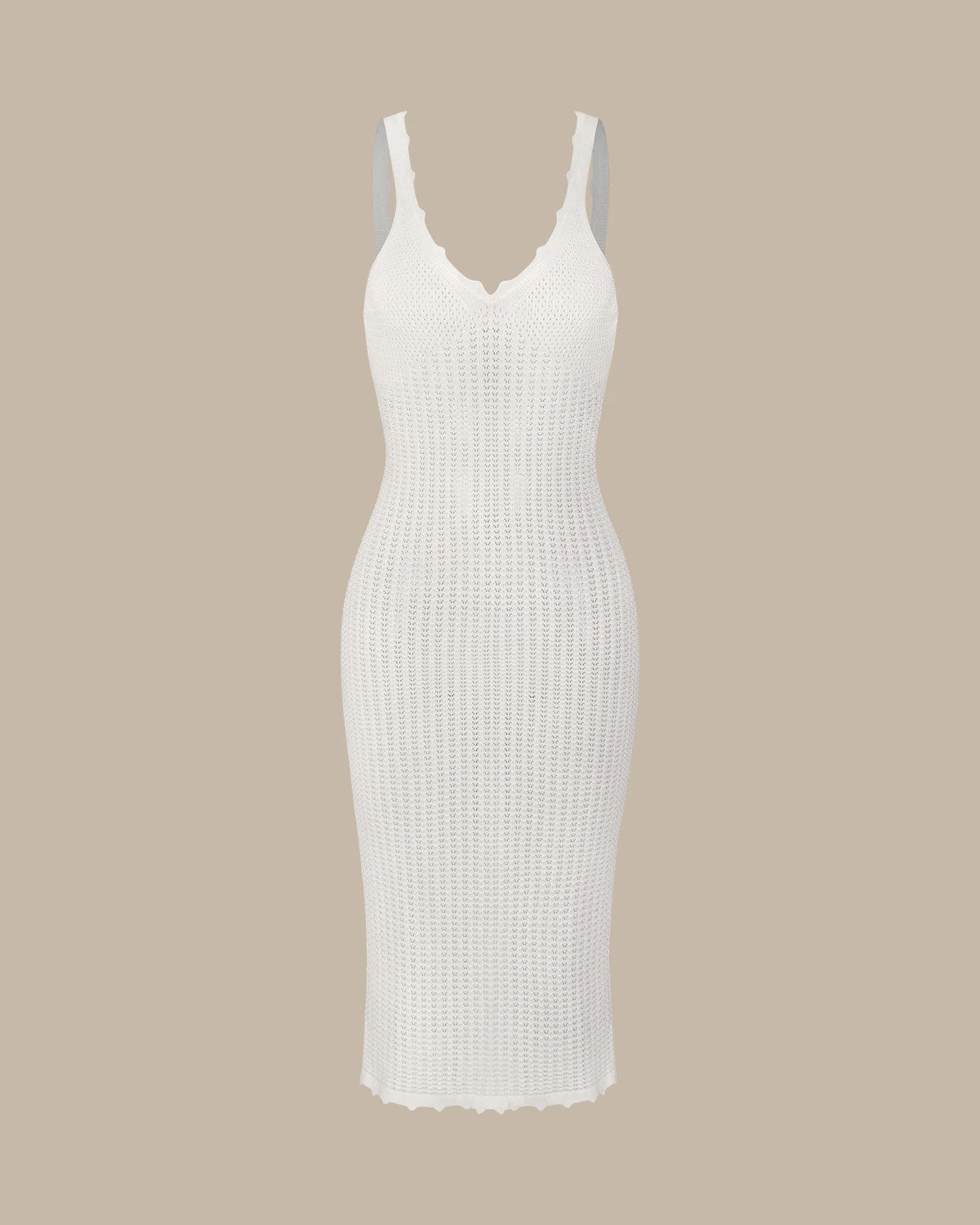 The White V-Neck Knitted Pointelle Midi Dress 1 The White V-Neck Knitted Pointelle Midi Dress