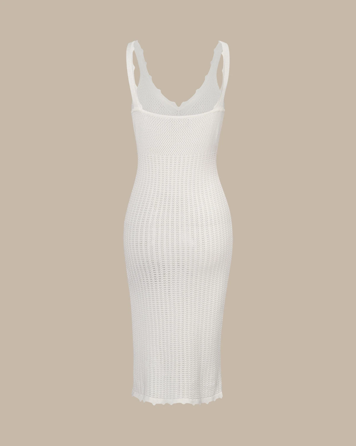 The White V-Neck Knitted Pointelle Midi Dress 2 The White V-Neck Knitted Pointelle Midi Dress - Image 2