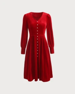 The Pearl Button Red Velvet Dress -Outlet Dress Mix Up Store IMG 3360 5dd6cb16 633b 4571 b398 b598a5e9844a