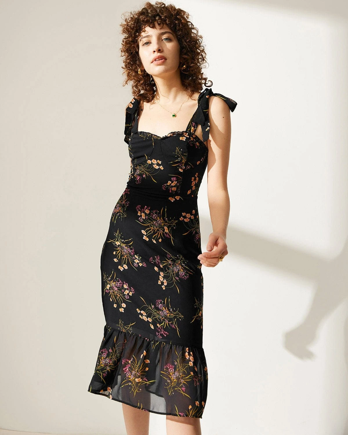 The Tie Strap Ruffle Floral Dress 1 The Tie Strap Ruffle Floral Dress