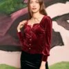 The Solid Lantern Sleeve Velvet Blouse