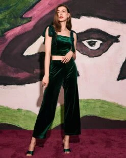 The Green Shirred Velvet Cami Top -Outlet Dress Mix Up Store RIHOAS0732