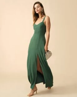 The Solid Color Side Slit Maxi Dress -Outlet Dress Mix Up Store RIHOAS0874 474360