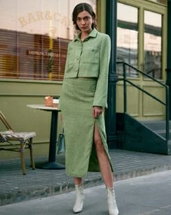 The High Waisted Slit Plaid Tweed Skirt -Outlet Dress Mix Up Store RIHOAS171478