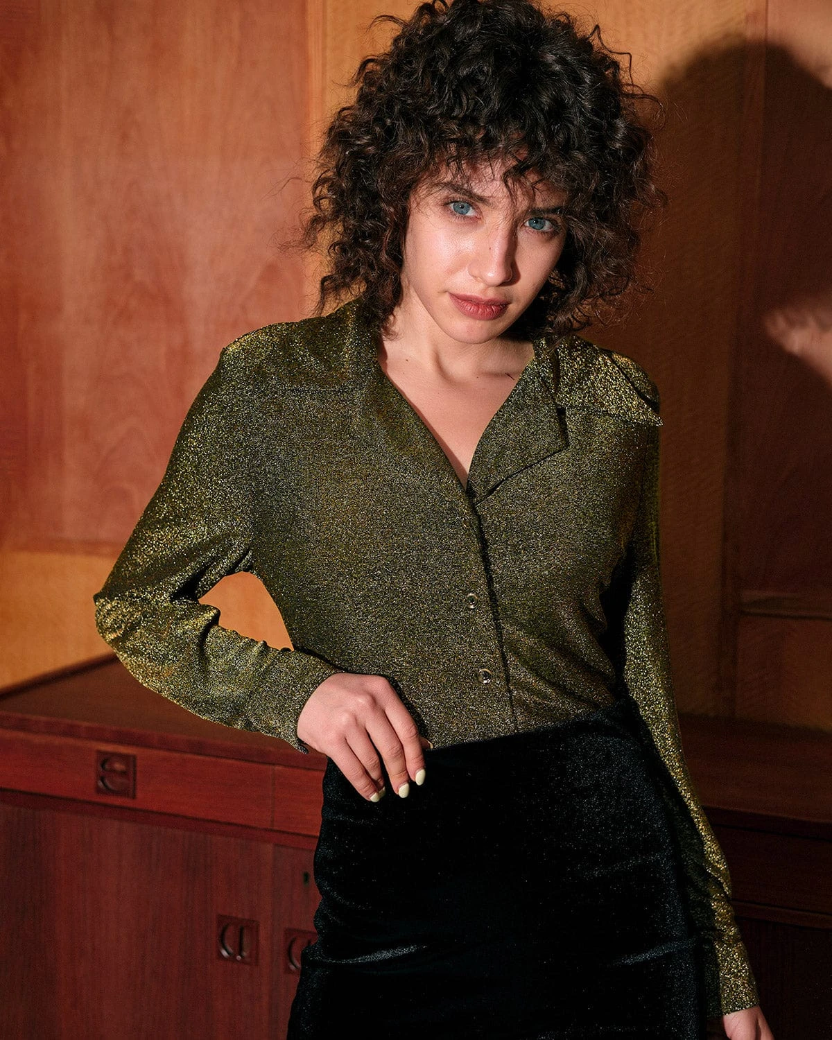 The Collared Button Front Glitter Blouse 1 The Collared Button Front Glitter Blouse