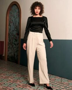 The Solid Puff Sleeve Tie-back Satin Blouse -Outlet Dress Mix Up Store RIHOAS7743