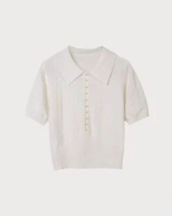 The Short Sleeve Textured Lapel Knit Tee -Outlet Dress Mix Up Store RW14639