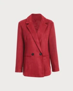 The Collared Solid Single Button Suede Blazer -Outlet Dress Mix Up Store RW39241