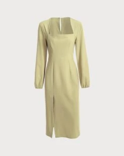 The Solid Square Neck Long Sleeve Dress 11 The Solid Square Neck Long Sleeve Dress -Outlet Dress Mix Up Store RW46507