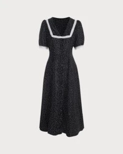 The Polka Dot Lace Trim Midi Dress -Outlet Dress Mix Up Store RW97548