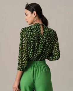 The Floral Puff Sleeve Ruched Blouse -Outlet Dress Mix Up Store blouses the floral puff sleeve ruched blouse 37578001481941