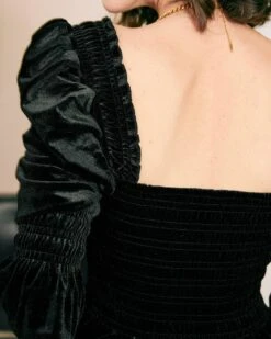 The Smocked Ruffle Velvet Blouse -Outlet Dress Mix Up Store blouses the smocked ruffle velvet blouse 35844989583512