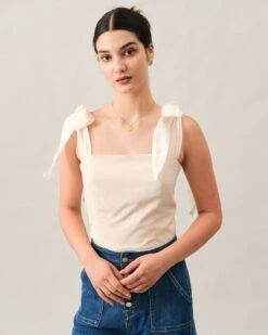 The Tie Strap Solid Cami Top -Outlet Dress Mix Up Store camis beige xs the tie strap solid cami top 38222103871701