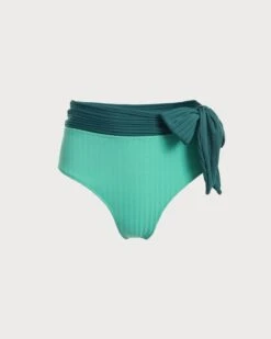 High Waisted Textured Knotted Bikini Bottom -Outlet Dress Mix Up Store color block knot bikini bottom cyan bikinis f6wasn 770240