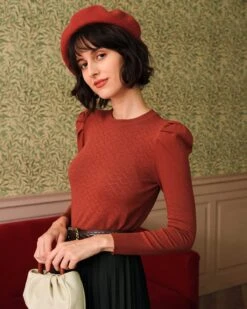 The Solid Puff Sleeve Slim-fitting Knit Top