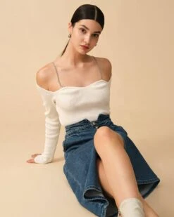 The Ribbed Chain Strap Long Sleeve Knit Top -Outlet Dress Mix Up Store knit tops the ribbed chain strap long sleeve knit top 38477716455637