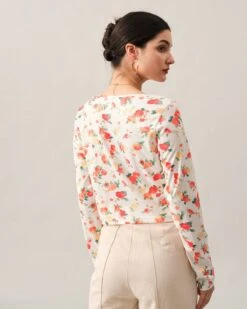 The Ribbed Floral Square Neck Knit Top -Outlet Dress Mix Up Store knit tops the ribbed floral square neck knit top 38325176041685