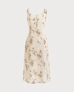 The Elasticized Shoulder Straps Floral Dress