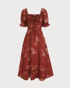 The Square Neck Floral Midi Dress 10 The Square Neck Floral Midi Dress -Outlet Dress Mix Up Store midi dresses brick red s the square neck floral midi dress 37714375835861