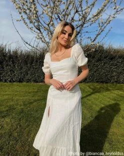 Puff Sleeve Split Hem Midi Dress -Outlet Dress Mix Up Store midi dresses puff sleeve split hem midi dress 37568741277909