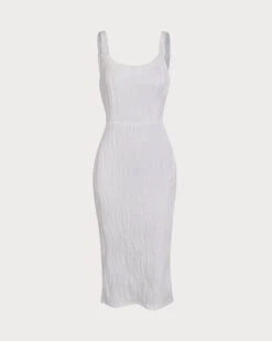 The Water Ripple Textured White Backless Midi Dress -Outlet Dress Mix Up Store midi dresses split textured backless midi dress 37855569084629