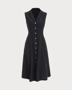 The Black V-Neck Tunic Midi Dress -Outlet Dress Mix Up Store midi dresses the lapel single breasted midi dress 38036755874005