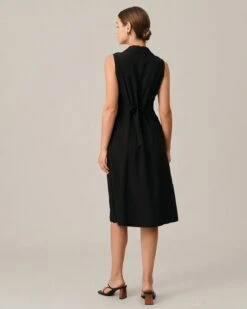 The Black V-Neck Tunic Midi Dress -Outlet Dress Mix Up Store midi dresses the lapel single breasted midi dress 38079874924757