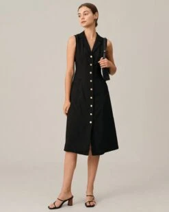 The Black V-Neck Tunic Midi Dress -Outlet Dress Mix Up Store midi dresses the lapel single breasted midi dress 38079875317973