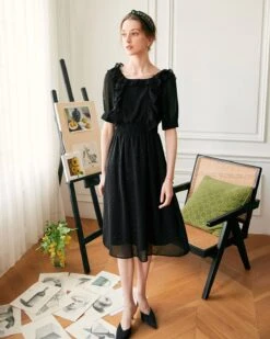 The Puff Sleeve Backless Midi Dress -Outlet Dress Mix Up Store midi dresses the puff sleeve backless midi dress 37503954682069