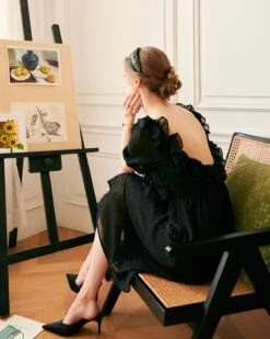 The Puff Sleeve Backless Midi Dress -Outlet Dress Mix Up Store midi dresses the puff sleeve backless midi dress 37503955730645