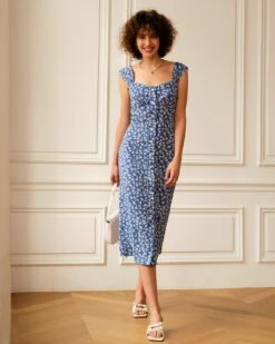 The Single-breasted Floral Midi Dress -Outlet Dress Mix Up Store midi dresses the single breasted floral midi dress 37777170956501