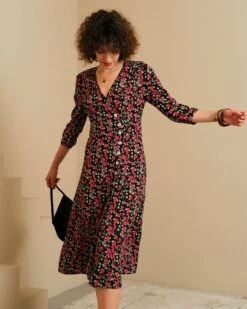 The V Neck Button Floral Midi Dress -Outlet Dress Mix Up Store midi dresses the v neck button floral midi dress 37775797518549