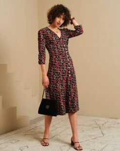 The V Neck Button Floral Midi Dress -Outlet Dress Mix Up Store midi dresses the v neck button floral midi dress 37775797584085