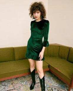 The Green Long Sleeve Velvet Mini Dress -Outlet Dress Mix Up Store mini dresses dark green s the royal velvet mini dress 34908554952856