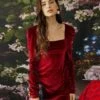 The Velvet Square Neckline Bodycon Dress